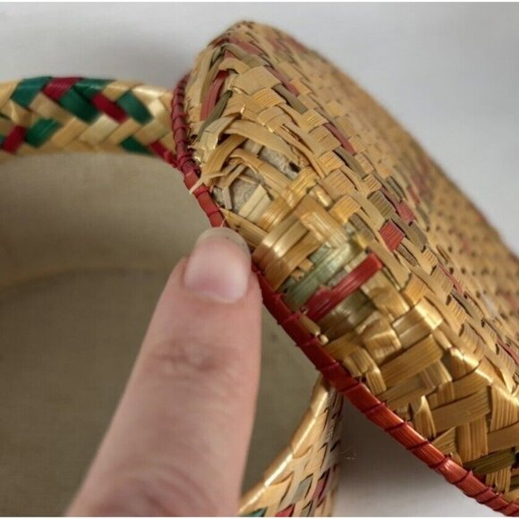 Vintage Wicker Coasters (11) In Rattan Woven Lidded Basket / Box Mid Century - Picture 5 of 7